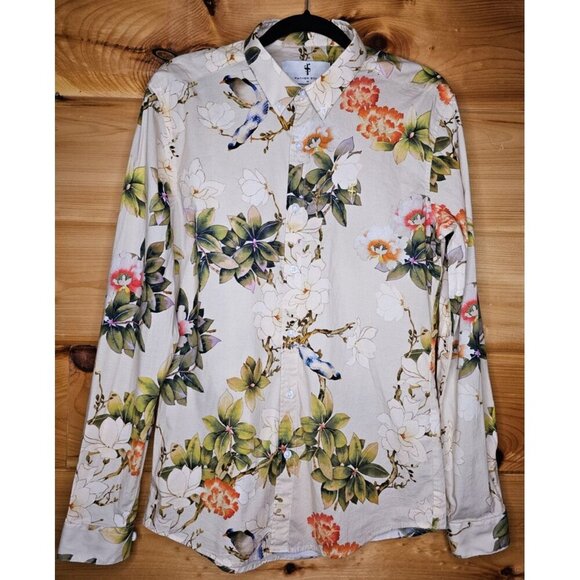 Father & Son Size Medium Stretch Slim Fit White Orange Floral & Bluebird Design - Picture 4 of 12